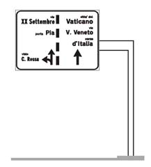 Segnale di preselezione urbano posto sopra la carreggiata